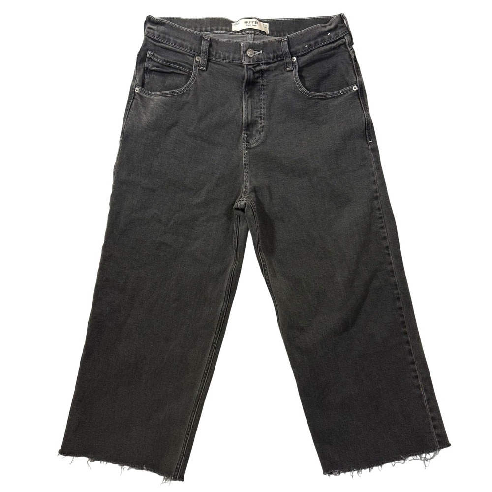 Hollister 32X24 Super Baggy Jeans Cropped Black Wide Leg Skate Grunge Streetwear